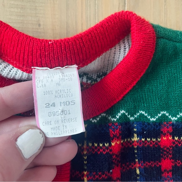 Vintage Cardigan Sweater Baby 24M Navy Red Yellow Heart Buttons Scottie Dogs Bow - Picture 5 of 9